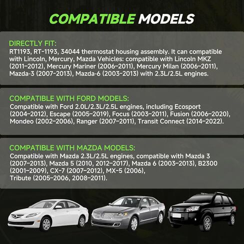RT1193 34044 Engine Coolant Thermostat, Compatible with Ford Mazda 2.0L 2.3L 2.5L Models – 2004-2012 Ecosport, 2005-2019 Escape, 2003-2011 Focus, 2006-2020 Fusion, 2007-2011 Ranger in Kuwait