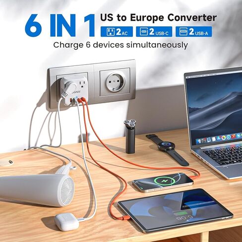 DOACE 2000W 220V to 110V Converter for European Travel for Hair Dryers, Voltage Converter US to Europe with Fast Charging Power Converter Adapter Combo with 4 USB Ports Step Down Transformer in Kuwait