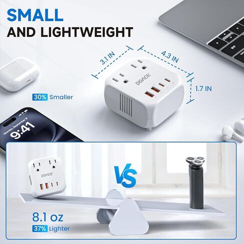 DOACE 2000W 220V to 110V Converter for European Travel for Hair Dryers, Voltage Converter US to Europe with Fast Charging Power Converter Adapter Combo with 4 USB Ports Step Down Transformer in Kuwait