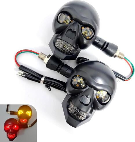 قطعتان من ضوء إشارة الانعطاف على شكل جمجمة الدراجة النارية، مصباح إشارة الانعطاف LED برغي 10 مم مع تحذير اتجاه DRL أحمر وعنبر، عالمي للدراجة الترابية (الأحمر والعنبر) in Saudi Arabia