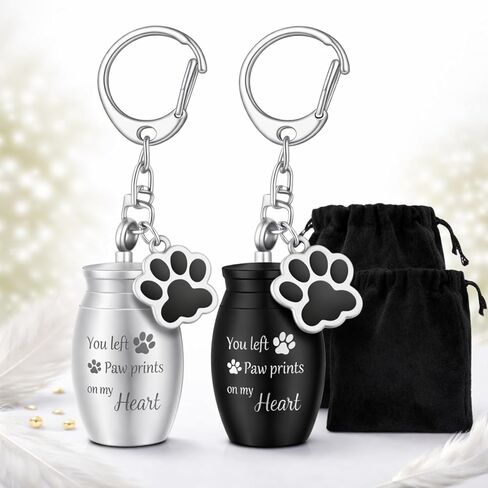 Tudomro 2 Pcs Pet Urns Keychain for Dog Cat Ashes with Storage Bags Small Pet Cremation Keepsake Pend Paw Print Memorial Urn in Saudi Arabia