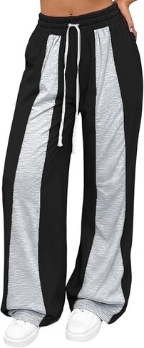 Women's Tall Wide Leg Sweatpants Color Block Drawstring Loose Baggy Sweat Pants in Saudi Arabia