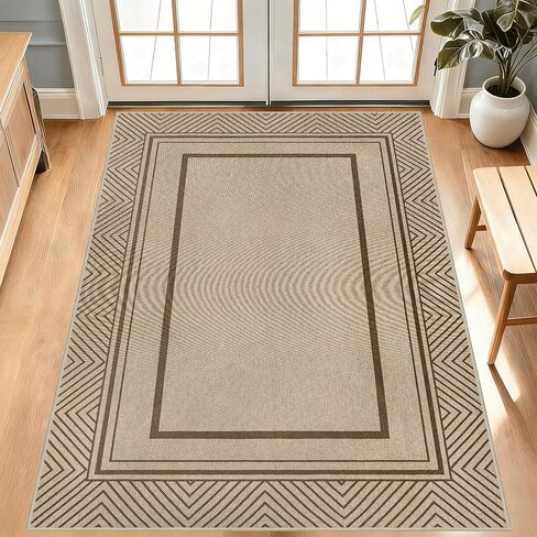Capslpad 3x5 Doormat Geometry Line Rug Easy Jute Washable Front Door Mat Farmhouse Non-Slip Rubber Backing Stain Resistant Low Pile Hallway Mat for Entryway, Kitchen, Bedroom, Laundry, Black in Saudi Arabia