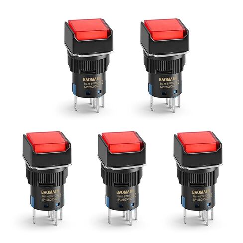 Baomain 5/8" 16mm Push Button Switch Momentary Square Cap LED Lamp Red Light DC 12V SPDT 5 Pin 5 Pack in Saudi Arabia
