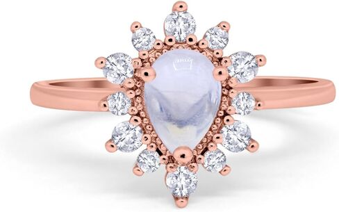 OMRANII Art Deco Pear Teardrop Natural Moonstone Floral Vintage Style CZ Wedding Engagement Rings For Women 925 Sterling Silver Gifts For Her in Saudi Arabia
