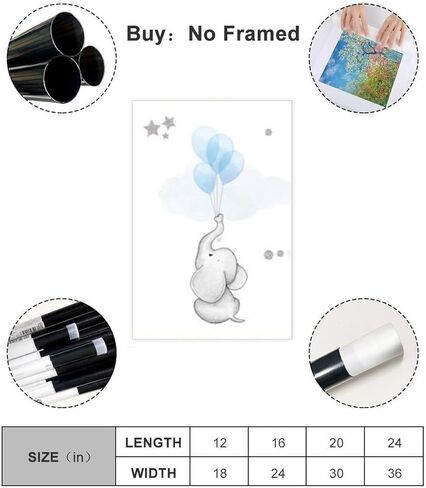 Watercolor Elephant Trunk Balloon Poster, Star Accent Wall Art for Nursery, Charming Kids Room Decor Print Unframe 20x30inch in Saudi Arabia
