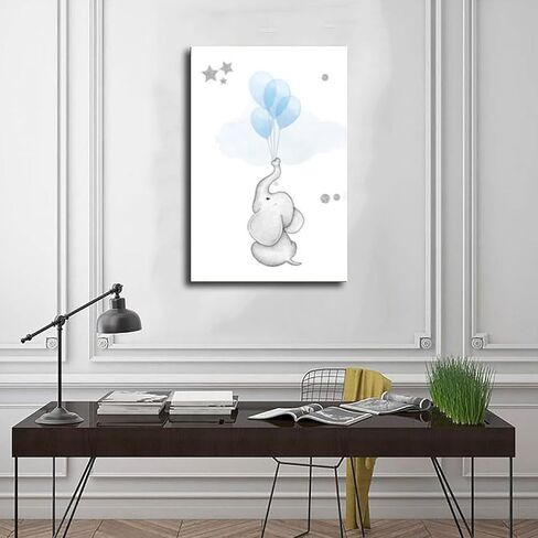 Watercolor Elephant Trunk Balloon Poster, Star Accent Wall Art for Nursery, Charming Kids Room Decor Print Unframe 20x30inch in Saudi Arabia