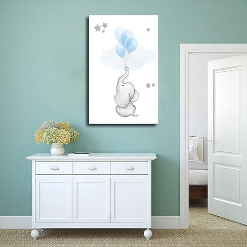 Watercolor Elephant Trunk Balloon Poster, Star Accent Wall Art for Nursery, Charming Kids Room Decor Print Unframe 20x30inch in Saudi Arabia