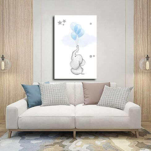 Watercolor Elephant Trunk Balloon Poster, Star Accent Wall Art for Nursery, Charming Kids Room Decor Print Unframe 20x30inch in Saudi Arabia