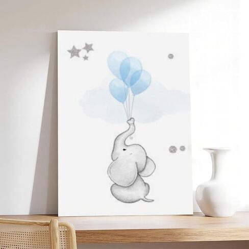 Watercolor Elephant Trunk Balloon Poster, Star Accent Wall Art for Nursery, Charming Kids Room Decor Print Unframe 20x30inch in Saudi Arabia