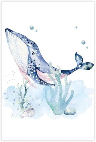 Watercolor Elephant Trunk Balloon Poster, Star Accent Wall Art for Nursery, Charming Kids Room Decor Print Unframe 20x30inch in Saudi Arabia