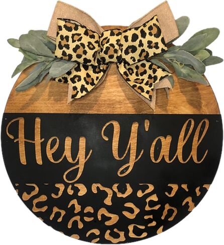 Hey Y'all Front Door Hanger, Wooden Welcome Sign, Farmhouse, Western Door Sign, Cheetah, Leopard Sign (18 Inch Width) in Kuwait