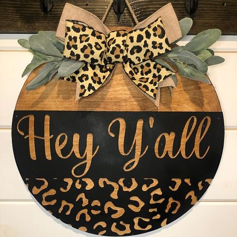 Hey Y'all Front Door Hanger, Wooden Welcome Sign, Farmhouse, Western Door Sign, Cheetah, Leopard Sign (18 Inch Width) in Kuwait