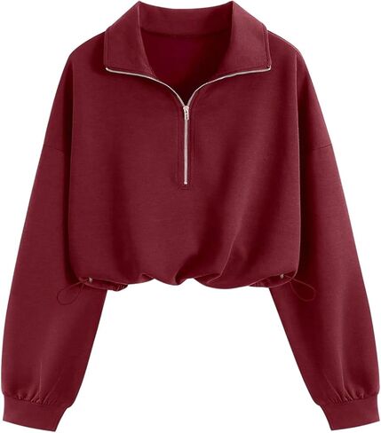 Verdusa Women's Mock Neck Sweatshirt Half Zip Pullover Cropped Sweatshirts Drawstring Top in Saudi Arabia