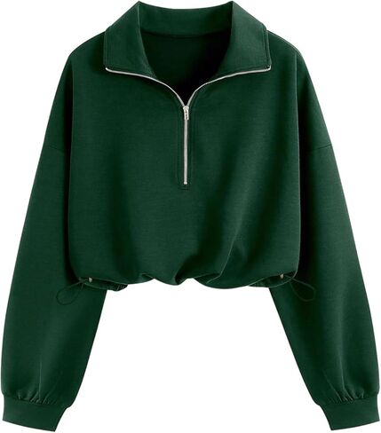 Verdusa Women's Mock Neck Sweatshirt Half Zip Pullover Cropped Sweatshirts Drawstring Top in Saudi Arabia