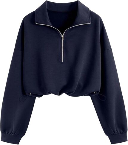 Verdusa Women's Mock Neck Sweatshirt Half Zip Pullover Cropped Sweatshirts Drawstring Top in Saudi Arabia