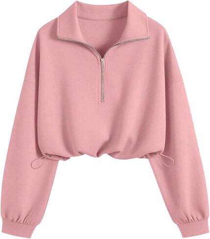 Verdusa Women's Mock Neck Sweatshirt Half Zip Pullover Cropped Sweatshirts Drawstring Top in Saudi Arabia
