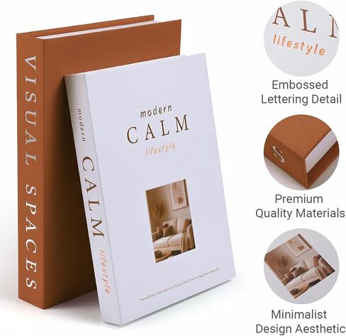 Minimalist Decorative Books for Home Decor - Set of 2 Aesthetic Faux/Fake Book Boxes Enhance Coffee Table, Mantel or Bookshelf Decor, Beautiful Photo Storage & Keepsake Box in Saudi Arabia