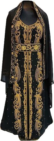 Abaya Kaftan For Women Black & Golden Moroccan Kaftan Gown Fancy Beautiful Dubai Kaftan Maxi Long Muslim Dress BY ZARDOZI ART in Saudi Arabia
