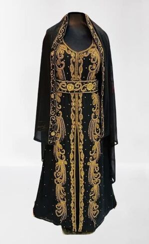 Abaya Kaftan For Women Black & Golden Moroccan Kaftan Gown Fancy Beautiful Dubai Kaftan Maxi Long Muslim Dress BY ZARDOZI ART in Saudi Arabia
