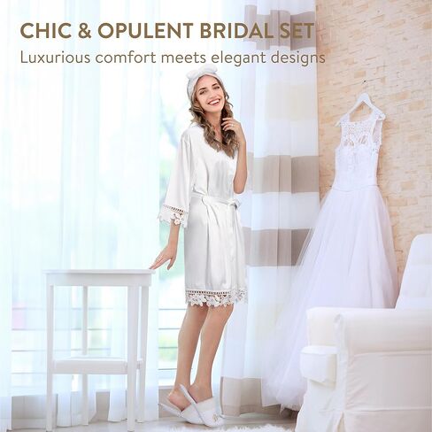 طقم روب العروس - روب العروس ليوم الزفاف - صندوق العروس مع شباشب وعصابة رأس - هدية من وصيفة العروس أو حفلة الزفاف in Kuwait