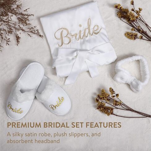 طقم روب العروس - روب العروس ليوم الزفاف - صندوق العروس مع شباشب وعصابة رأس - هدية من وصيفة العروس أو حفلة الزفاف in Kuwait