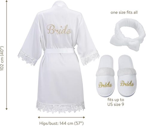 طقم روب العروس - روب العروس ليوم الزفاف - صندوق العروس مع شباشب وعصابة رأس - هدية من وصيفة العروس أو حفلة الزفاف in Kuwait