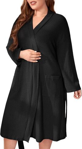رداء نسائي طويل الأكمام من Midnight Angel مع جيوب، رداء نوم مقاس كبير لملابس النوم in Kuwait