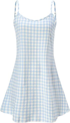 Women's Plaid Sleeveless Nightgown Summer Cute Scoop Neck Sleep Dress Loungewear in Saudi Arabia