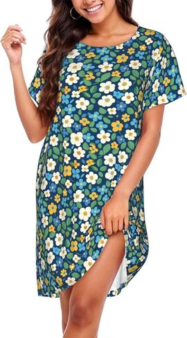 قمصان نوم للنساء قميص نوم قطني ناعم بأكمام قصيرة فستان كاجوال للسيدات ملابس نوم in Kuwait