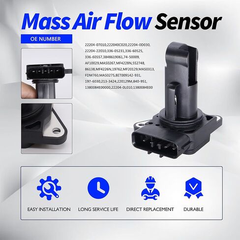 HiSport Mass Air Flow Sensor 22204-22010 Compatible with Lexus Toyota 2002-06 Camry,2003-08 Corolla,2001-10 Highlander,2000-07 4Runner,1999-10 Tacoma 3.4L 4.0L 2001-05 RAV4,ES300/RX300 3.0L in Saudi Arabia