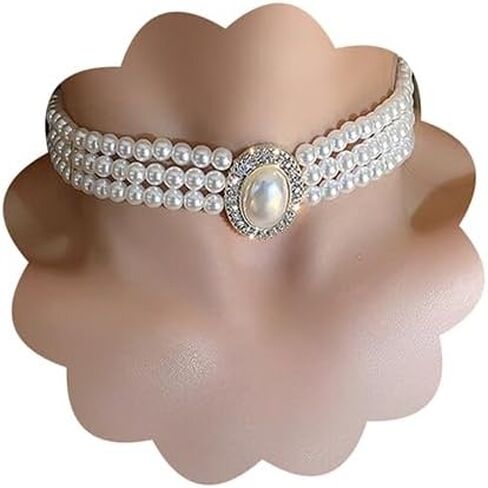 Xerling Boho Layered Black Faux Pearl Rhinestone Crystal Pendant Choker 3 Tier Multi-row 1920s Pearl Jewelry Necklaces for Women (Black) in Saudi Arabia