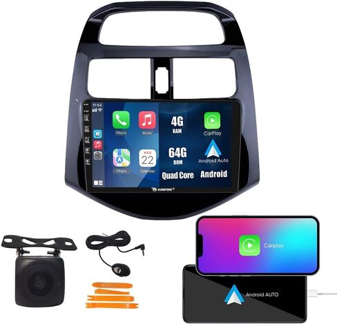 Kunfine Car CarPlay Android Auto Navigation Stereo GPS Radio Reverse Camera Display 9" IPS Touchscreen Headunit Tablet Pad Media Player for Chevrolet Spark 2010-2014, if Applicable Quad Core 2G+32G in Saudi Arabia
