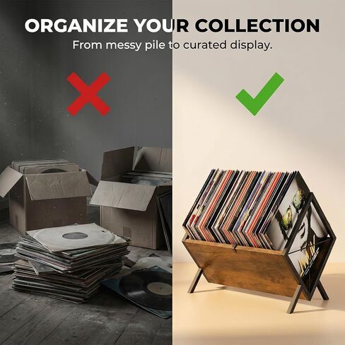 AVOKIHI Vinyl Record Storage Holder - Holds 50+ LPs, Sturdy Metal & Wood Record Rack for Album Display, Easy Assembly Desktop Vinyl Stand for Office & Home Decor in Saudi Arabia