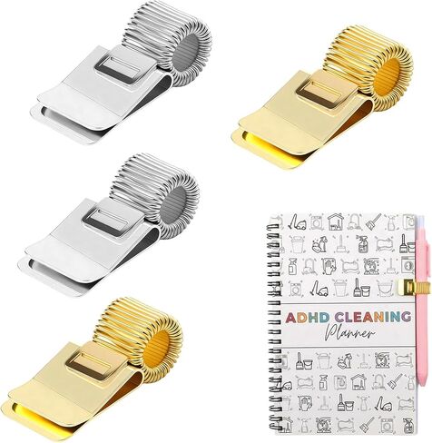 4-Pack Pen Clipboard Holder - Gold and Silver Metal Pencil Holder Clips - Adjustable Pen Clip Organizer with Single Spring Loop for Notebook, Clipboard Office Supplies in Saudi Arabia