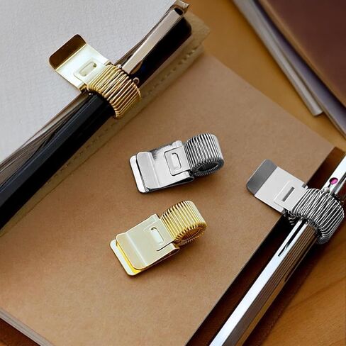 4-Pack Pen Clipboard Holder - Gold and Silver Metal Pencil Holder Clips - Adjustable Pen Clip Organizer with Single Spring Loop for Notebook, Clipboard Office Supplies in Saudi Arabia
