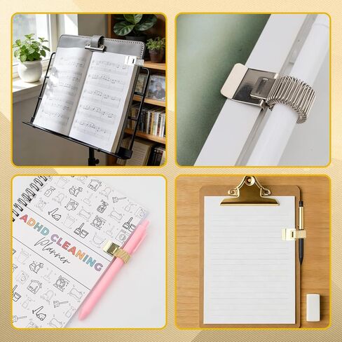 4-Pack Pen Clipboard Holder - Gold and Silver Metal Pencil Holder Clips - Adjustable Pen Clip Organizer with Single Spring Loop for Notebook, Clipboard Office Supplies in Saudi Arabia