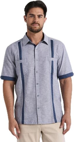 Cubavera Mens Linen Blend Cross Dye Short Sleeve Guayabera Shirt, Available in Big & Tall in Saudi Arabia