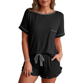 PrinStory Womens Pajama Set 2 Piece Short Sleeve Top and Shorts Pjs Cute Lightweight Pj Sets Soft Lounge Set with Pockets in Kuwait