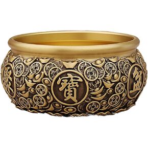 Feng Shui Money Bowl Brass - 4.3 Inch Wealth Bowl with Ancient Coin & Lotus Base, 0.95lb Solid Metal Home Office Desk Decor for Abundance, 11x11x5.6cm in Saudi Arabia