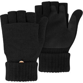 Half Finger Wool Gloves Winter Knitted Touchscreen Fingerless Convertible Mittens Flap Warm Stretchy for Men Women in Kuwait