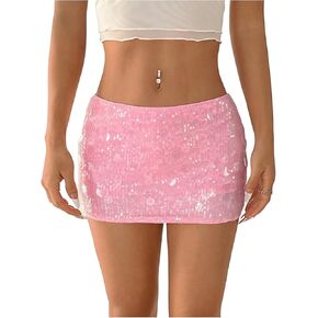 Women's Shiny Sequin Drop Waist Mini Skirts Night Out Concert Party Skinny Skirt in Kuwait
