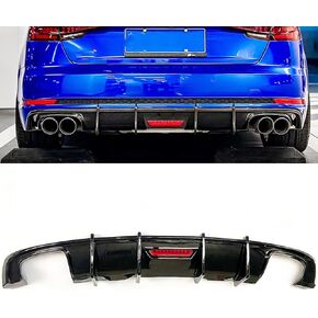 Rear Diffuser Compatible with 2017-2019 Audi A4Sline S4 B9 Rear Bumper Diffuser Lip,Replacement with Red Light,ABS Plastic (Glossy Black Style) in Kuwait