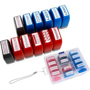 مجموعة طوابع ذاتية التحبير مكونة من 12 عبوة - حبر أحمر وأزرق للمكتب ومستندات الأعمال | طوابع مطاطية مسبقة الحبر (نسخة، مدفوعة، مسودة) | طوابع الأعمال الاحترافية للأعمال الورقية ورسائل البريد الإلكتروني والسجلات ورسائل البريد الإلكتروني in Kuwait