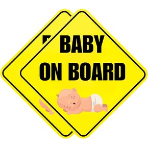 لافتات Lusinus Baby On Board للسيارة - عبوتان من الملصقات المغناطيسية العاكسة والمضحكة واللطيفة - علامات تنبيه أمان قابلة للإزالة للسائقين المبتدئين - 5 × 5 بوصات in Kuwait
