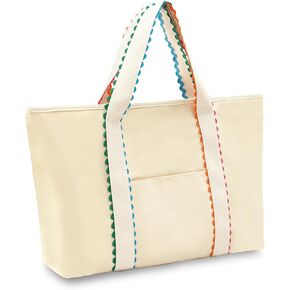 حقيبة يد من القماش للنساء، حقيبة يد مزخرفة بحامل قوس قزح ريك، حقيبة كتف كبيرة مع جيب، مثالية للاستخدام اليومي والشاطئ والعمل والسفر in Kuwait