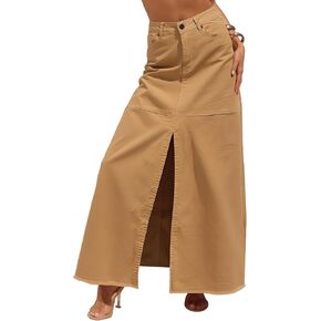 YUNDAI Women’s High Waist Denim Maxi Skirt with Pocket Front Slit Long Jean Skirt Casual Outfit in Kuwait
