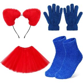 Halloween 4 Pcs Red Fox Costume Kit for Adults Includes Ear Headband Tulle Tutu Skirt Blue Gloves and Socks for Carnival Cosplay Women Tutu Costume Accessories Funny Party Favor in Saudi Arabia