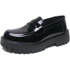 Men's Leather Platform Penny Loafers, Retro Round-Toe Lug Sole Non-Slip Slip-On Dress Shoes, Suitable for Business Work and Parties in Kuwait