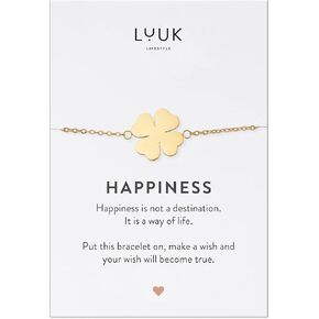 سوار LUUK LIFESTYLE من الفولاذ المقاوم للصدأ مع قلادة وبطاقة السعادة، ومجوهرات نسائية مصغرّة وبسيطة، فكرة هدية فريدة من نوعها، سحر محظوظ، طول قابل للتعديل، 8 بوصات، ذهبي وفضي وروزغولد in Kuwait